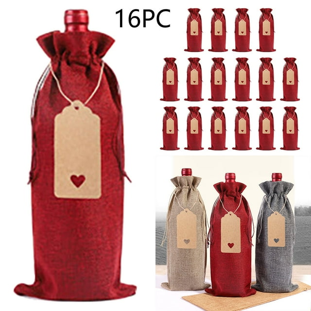 Kitchen Organizers And Storage 16PC Linen Wine Bottle Bag Set Wine Bottle Sleeve Linen Tag Red Wine Packaging Bag