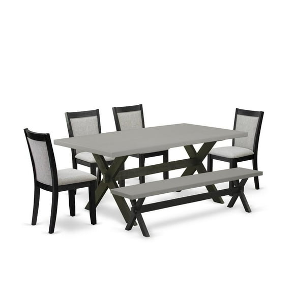 East West Furniture X-Style 6-Piece Wood Dining Set in Black/Cement/Shitake Gray