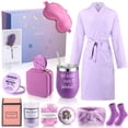 thumbnail image 1 of Juego de cestas de spa Nuogo, 13 unidades, con bata de baño, calcetines y vela, color morado, 1 of 7