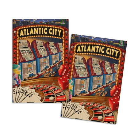 Atlantic City, Casino Scene (4x6 Birch Wood Postcards, 2-Pack Stationary, Rustic Home Wall Decor)