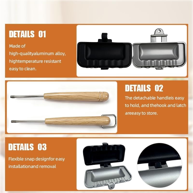 4w1h Sandwich Maker, Double-Sided Sandwich Baking Pan, Pie Irons For Camping Cast Iron, Non Stick Stove Top,Portable Hot Dog Toaster for Breakfast Toast, Pancakes, Omelets, Hot Dogs