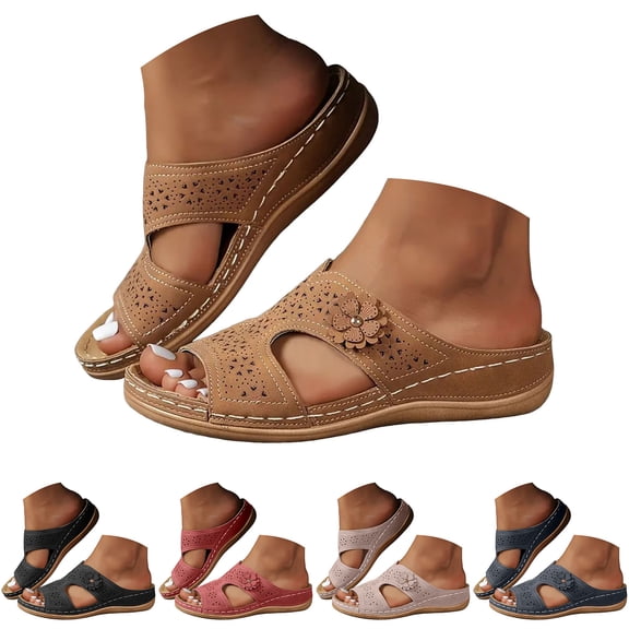 Dakaela Womens Wedge Sandals 2026 Comfortable Walking Casual Slip on Summer Shoes Open Toe Orthopedic Dressy Platform Slides Black 6