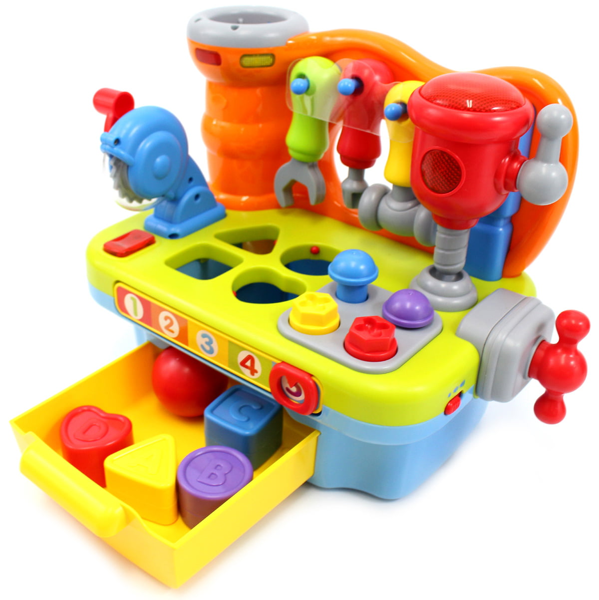 Toysery Musical Learning Workbench Toy Set for Kids with Shape Sorter Tools Sounds & Lights Gift for Toddler Boys & Girls 3 Years Old 