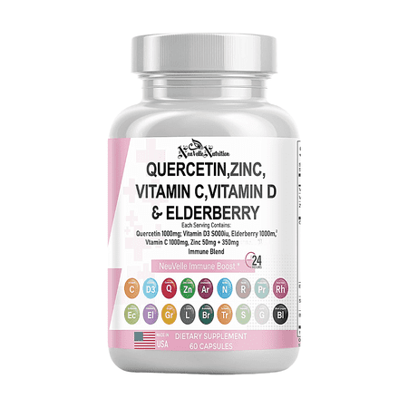 NeuVelleNutrition 18-in-1 Immune Support Supplement - Quercetin with Bromelain, Vitamin C, D3, Zinc, Elderberry, Turmeric, Ginger, Garlic, Sea Moss, Echinacea - Immune Defense & Antioxidant