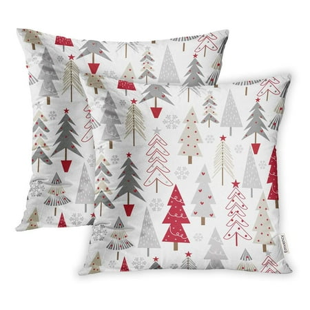 Ywota Red Pattern Christmas Trees Seasonal Snow White Pillow Cases