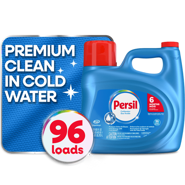 Persil Coldwater Everyday Clean Liquid Laundry Detergent, Protects Colours and Cleans, 6+ Months of Clean, 3.72L, 96 Wash Loads, HE Compatible, 1 bottle
