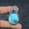 thumbnail image 4 of Adidev 30 Carat Tibetan turquoise with blue topaz Gemstone Round Shape Sky Blue Color 925 Sterling Silver Pendant for Women With Chain, 4 of 5