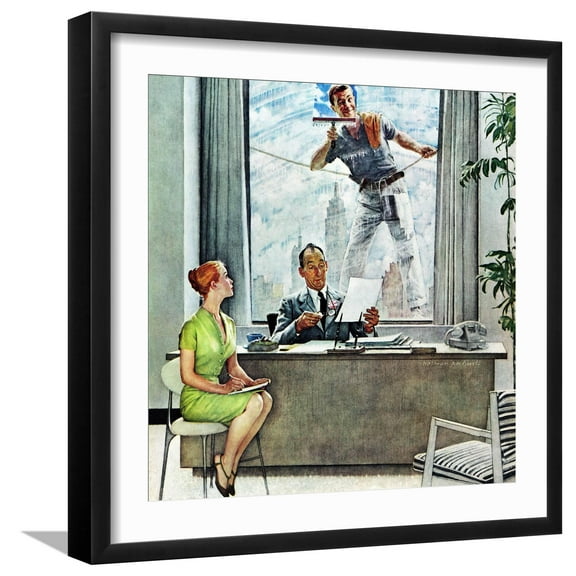 Art.com Window Washer, September 17,1960 Giclee Print by Norman Rockwell, Black Frame Wall Art, 21" x 21"