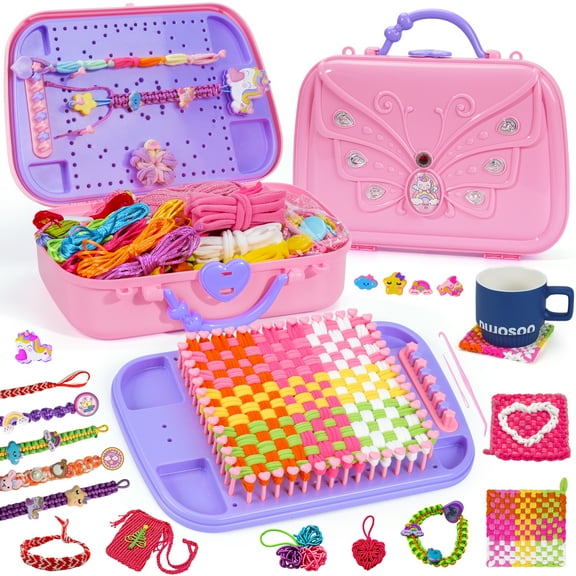 PayUSD 2 in 1 Friendship Bracelet Making Kit for Girls Weaving Loom Kit Toys Multi-Functional Craft Kits for Kids Age 6-12 Girls Gifts Ideas Bracelet Coaster Bag Weaving Making kit