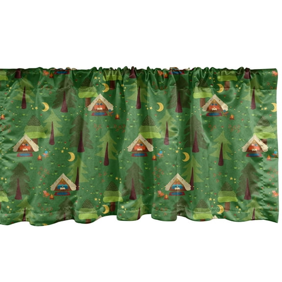 Ambesonne Boho Green Valance Pack of 2, Camping Themed Pattern, 42"X12", Multicolor