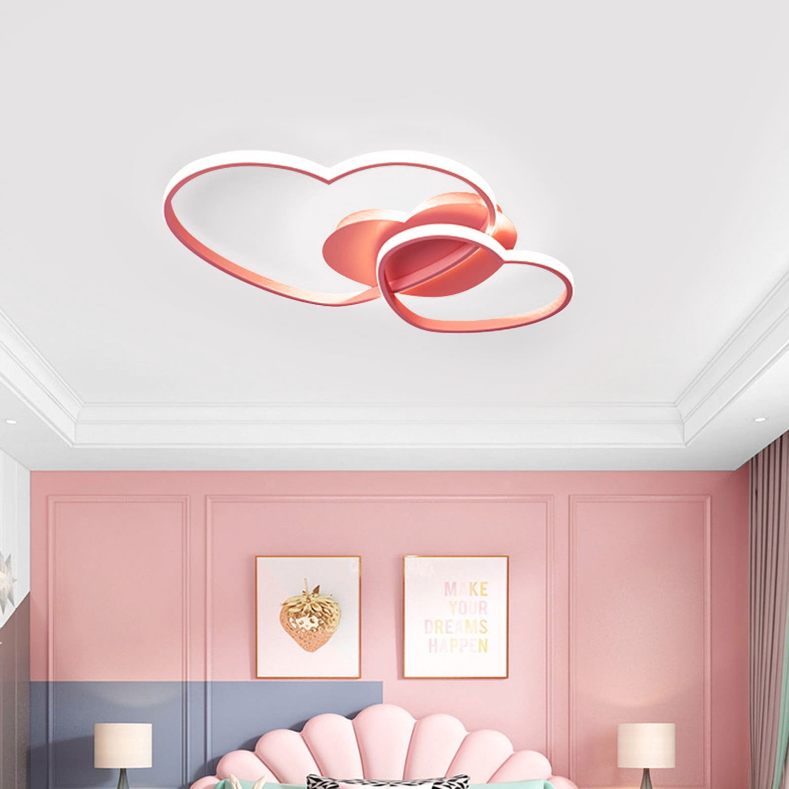20.47*12.99 Elegant Pink Heart-shaped Ceiling Light Flush Mount Lighting Fixture for Living Room, Bedroom