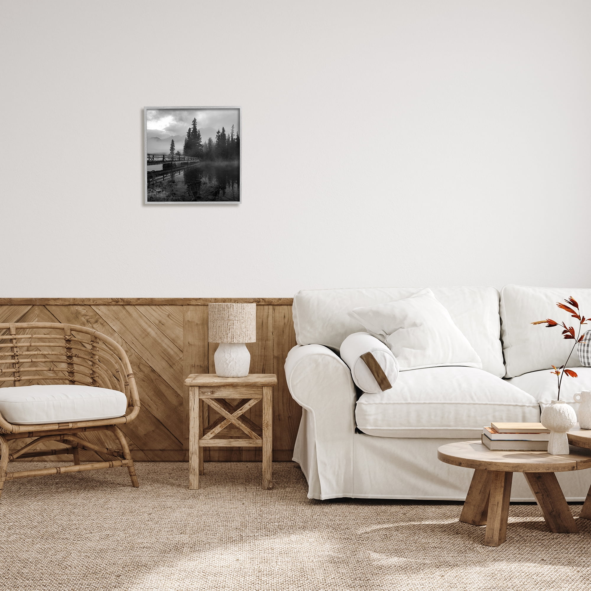Stupell Industries Foggy Lake Water Sky Misty Forest Rustic Photography, 17 x 17, Design by Daniel Sproul