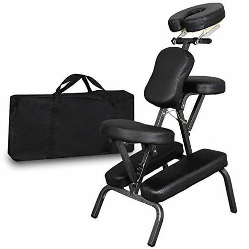 SONGMY Portable Massage Chair, Black PU Leather Travel Tattoo Spa Salon Chair, Folding Facial Massage Table with Headrest