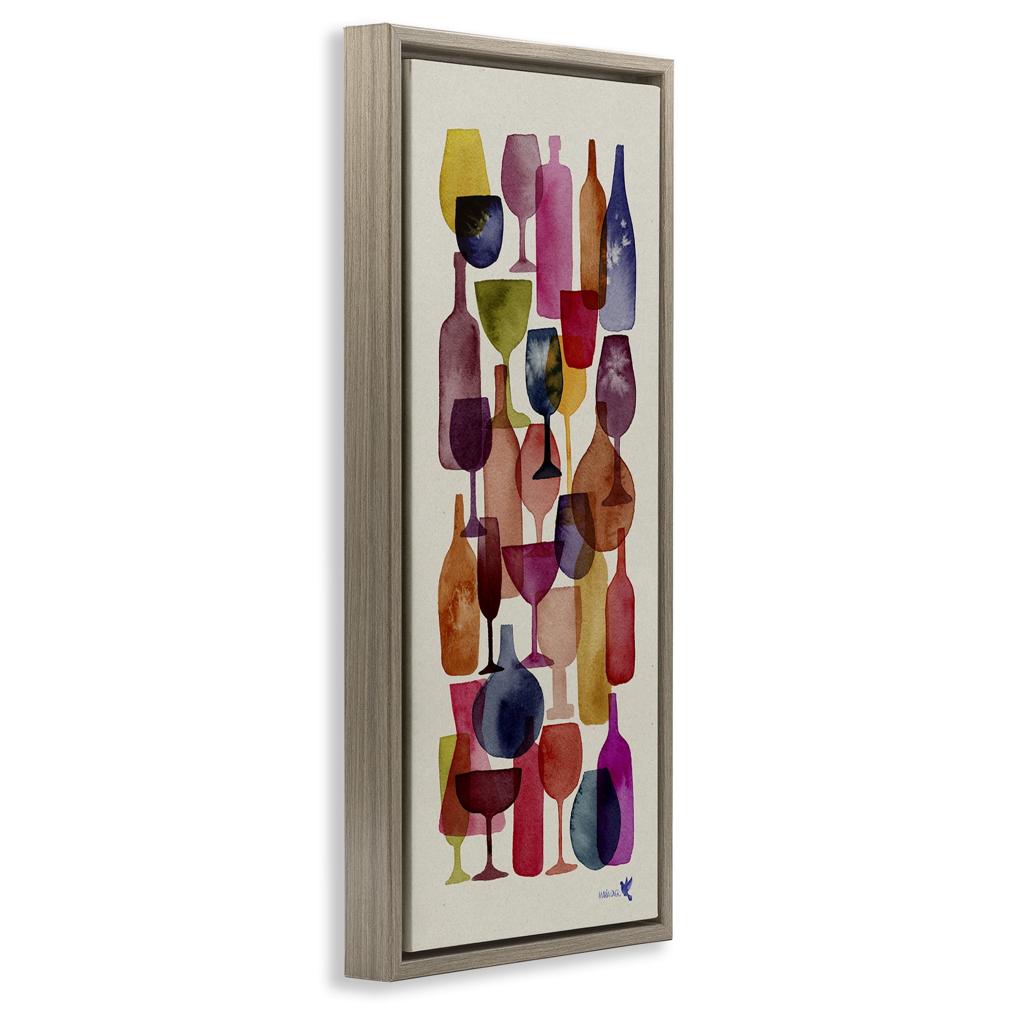 Stupell Industries Layered Wine Glasses Painting Food & Beverage Painting Brown Floater Framed Canvas Art Print Wall Art, 15 x 31