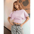 thumbnail image 4 of T-shirts pour Femmes à Col Rond, Taille Resserrée, T-Shirt Décontracté à Manches Courtes, Hauts d'Entraînement, Couleur Unie, T-Shirts Basiques, Rose, 5TG, 4 of 5