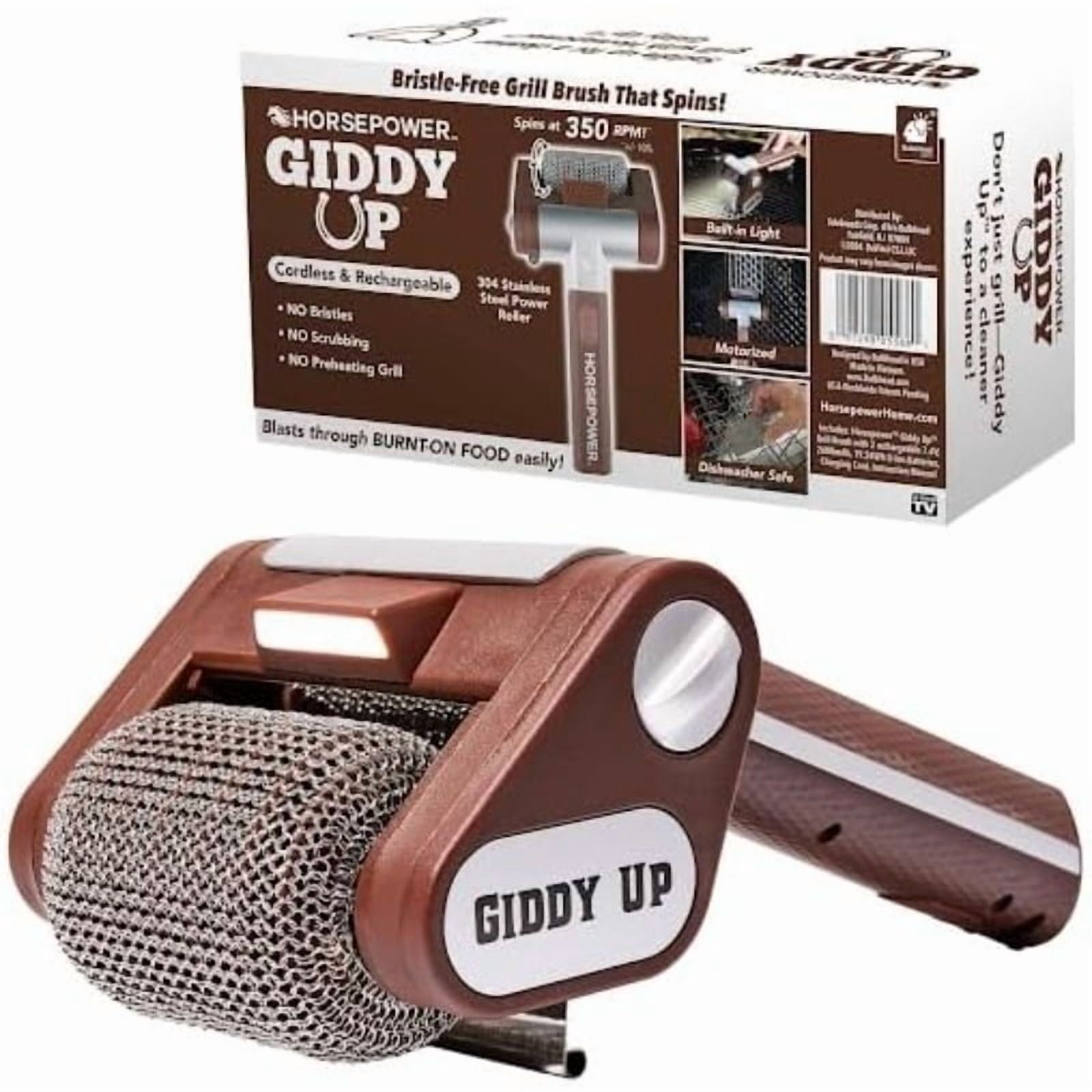 HorsePower Giddy Up Grill Cleaner AS-SEEN-ON-TV! – Cordless, Rechargeable BBQ Tool with 350 RPM Stainless Roller