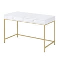 thumbnail image 4 of GZXS 47" Writing Desk with 2 Storage Drawers, High Gloss Home Office Computer w/ White MDF Top & Gold Metal Legs, Modern Rectangular Vanity Desk for Bedroom, 4 of 9