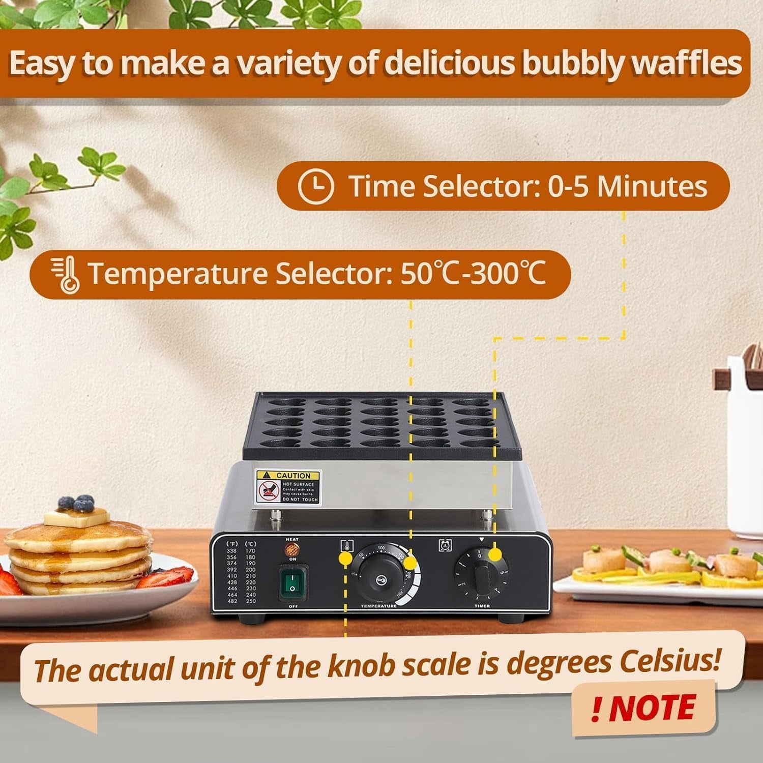 Kicctian Mini Pancake Maker, 25-Hole 1.8" Round & 1.6" Heart Nonstick Waffle Maker, Adjustable Temperature, 850W