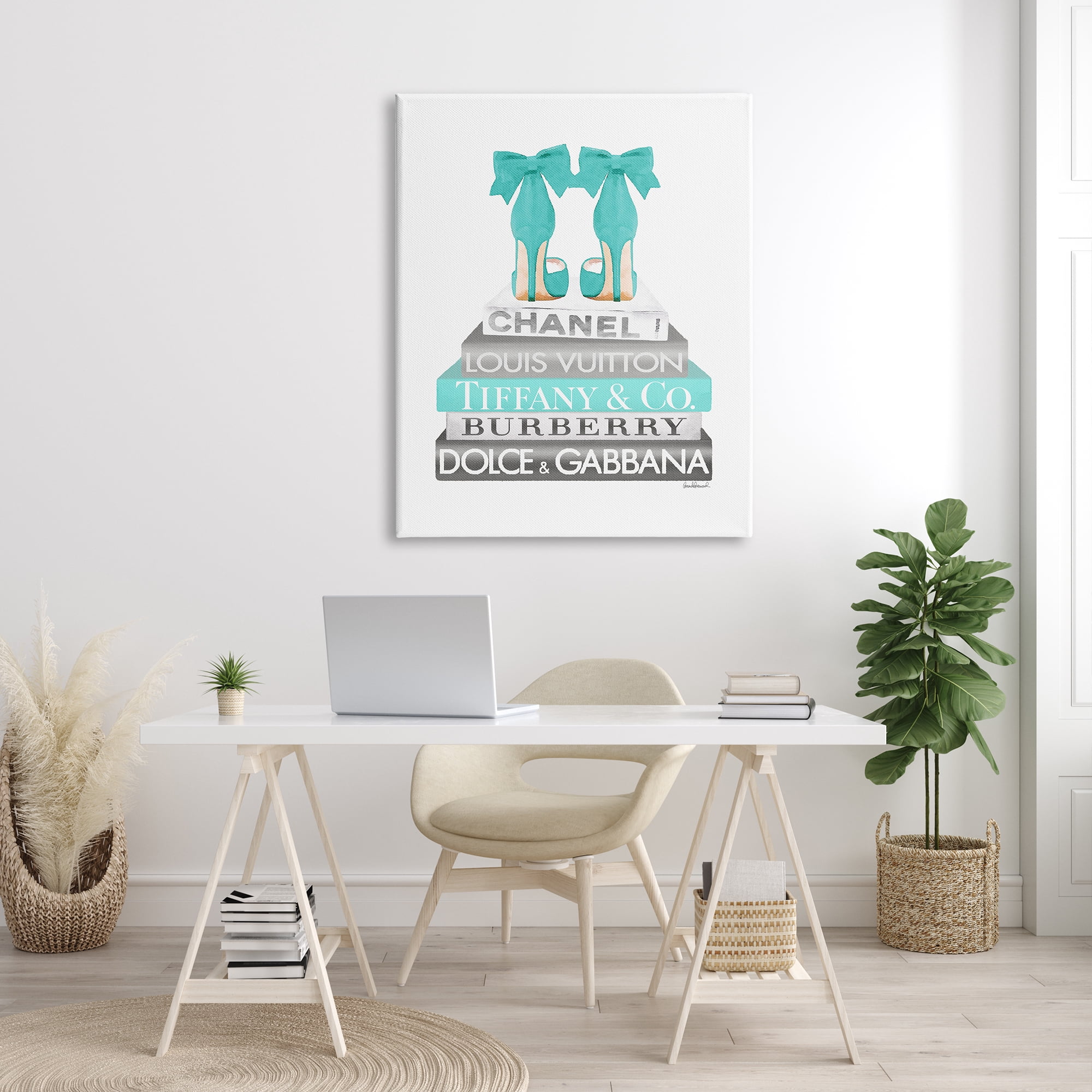 Stupell Industries Turquoise Designer Heels on Modern Glam Bookstack Beauty & Fashion Painting Gallery Wrapped Canvas Print Wall Art, 36 x 48