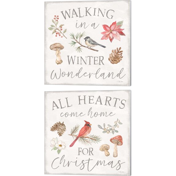Great Art Now Woodland Christmas by Silvia Vassileva 2 Piece Canvas Art Set Each 14"W x 14H"