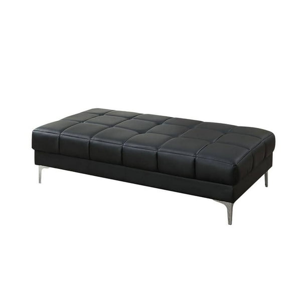 Quinn Black Tufted Bonded Leather Ottoman