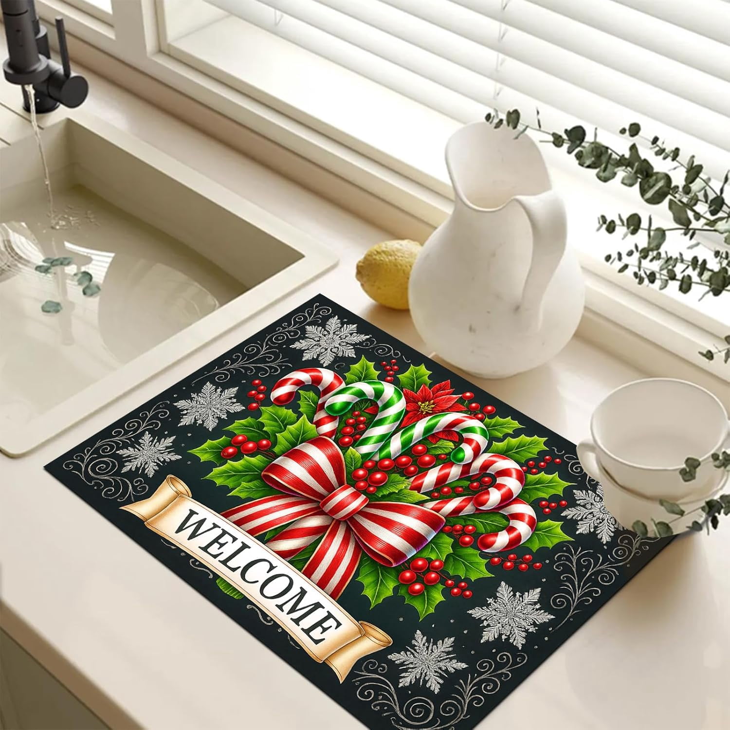 Stove Top Covers for Electric Stove 28x20 Inch Christmas Candy Cane Welcome Cooktop Protector Heat Resistant Counter Cover Dish Drying Mat for Kitchen RV Camper