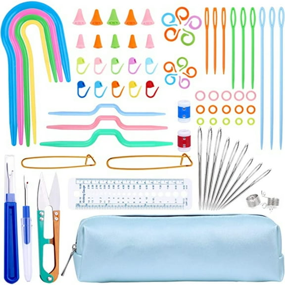 KEINXS Complete Knitting & Crochet Accessories, Knitting Tool Kit, Knitting Supplies Kit with Plastic Stitch Markers, Plastic Sewing Needles, Cable Needles for Knitting Sewing Kit