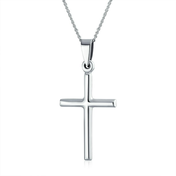 Bling Jewelry - Minimalist Simple Tube Religious Cross Pendant Necklace ...