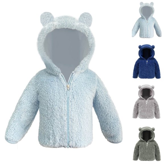 MexChoioe Boys and Girls Fleece Hooded Jacket with Bear Ears Long Sleeve Zip Up Outerwear Fall Winter Warm Soft Lightweight Casual Outdoor Daily Wear Cold Weather Coat for Kids