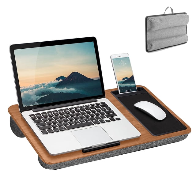 XINTM Mesa Para Laptop Ergonómica, Escritorio Portátil para Laptop con Soporte Teléfono, Alfombrilla, Tapizada Doble y Asas Transporte, para Portátiles hast