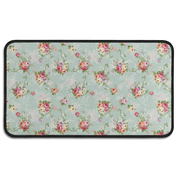 Pioneer Flower Floral Print Pattern Non Slip Washable Indoor Door Mat, Decorative Entry Rug for Entrance Bedroom Kitchen Bathroom, 30"x17"