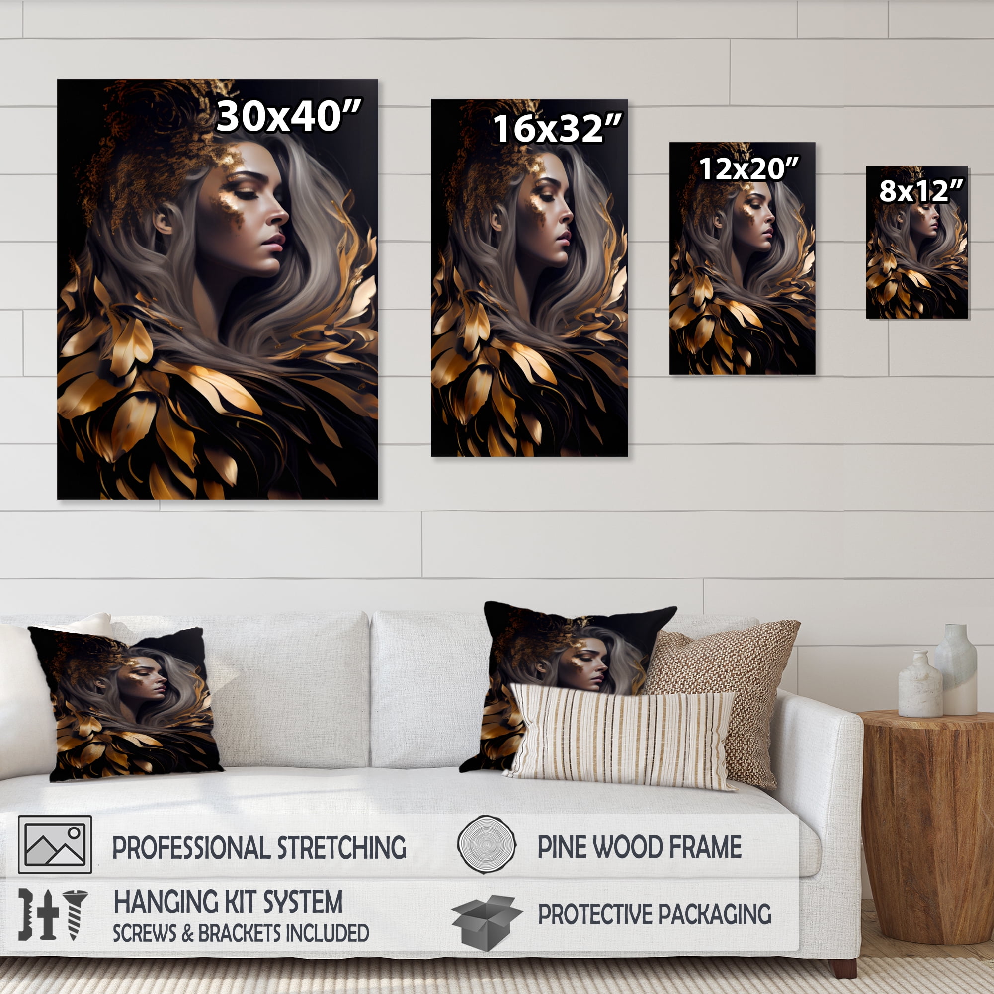 Designart Gold And Black Sensual Woman V Canvas Wall Art