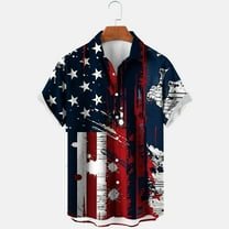 4Th Of July Hawaiian Shirt For Men Independence Day Flag Print Blouse Casual Short Sleeve Button Turndown Collar Vacation Outfits Multicolor XXXL