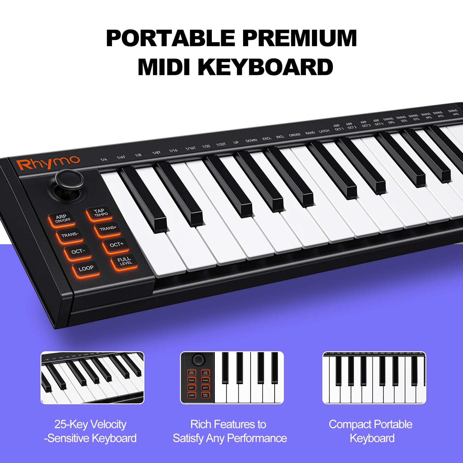 Midi Keyboard 25 Key, Portable Midi Keyboard Controller with Joystick,  Midi Arranger Keyboard for Music Production, Mobile Studios,Performance