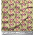 thumbnail image 1 of Soimoi Moss Georgette Fabric Leaves,Rose & Camellia Floral Print Fabric by The Yard 42 Inch Wide, 1 of 1