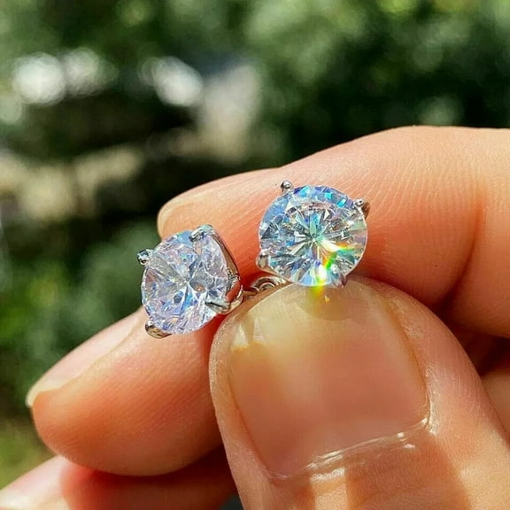 2Ct Round Cut Lab-Created Diamond Solitaire Stud Earrings 14K White Gold Plated Silver