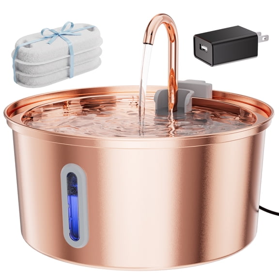 FWMB Copper Surface Cat Water Fountain - 108oz/3.2L Stainless Steel Cat Fountain for Drinking - Large Capacity Pet Water Fountain -  Automatic Water Dispenser for Cat and Dogs Multiple Pets