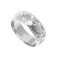 thumbnail image 5 of 14k white gold hand engraved Hawaiian plumeria scroll band ring diamond cut edge 8mm size 7, 5 of 6