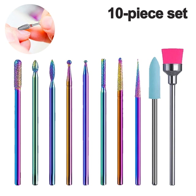 Juego de 10 brocas para uñas, brocas para cutículas para uñas de gel acrílico, brocas de grano fino para máquina de manicura eléctrica, uso en salón de casa Adepaton 220138