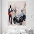 thumbnail image 1 of Urban Tapestry, London and Paris Streets with Musicians Retro Cars Cafes Old Town View Print, Wall Hanging for Bedroom Living Room Dorm Decor, 60W X 80L Inches, Warm Taupe Black, by Ambesonne, 1 of 2