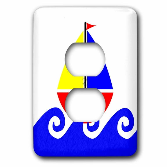 3dRose, Little Boy Cute Blue Red Yellow Sailboat, 2 plug outlet cover