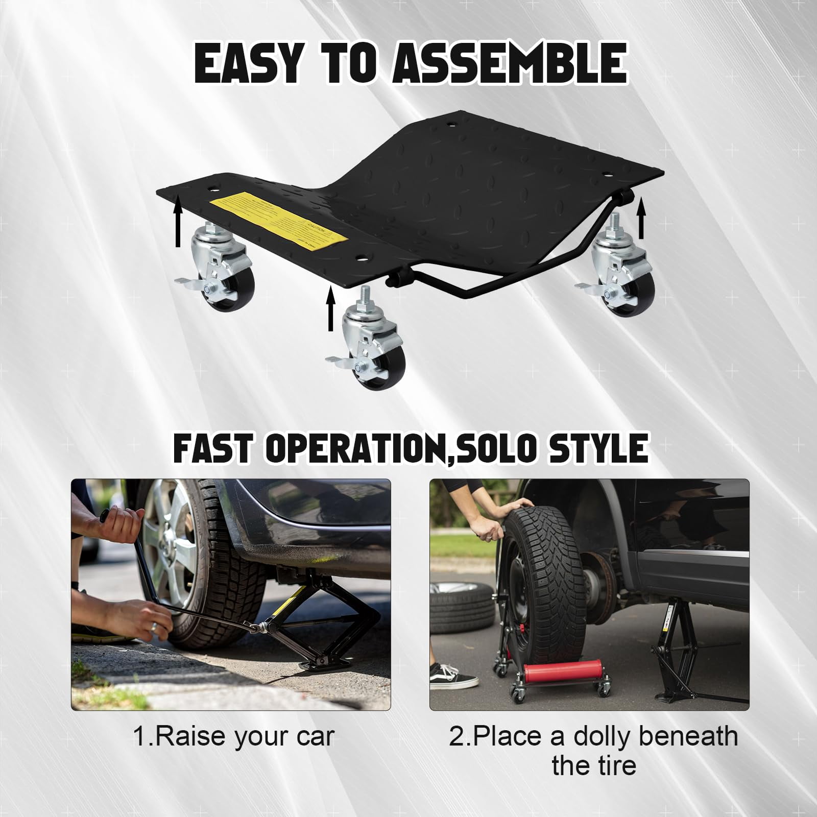 Car Dolly Set of 4, 6000LBS Heavy Duty Wheel Dolly Set - Vehicle Dollies for Mechanics with Locking 360° Casters, Perfect as Car Moving Dolly & Garage Storage Dollies