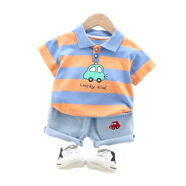 Minnieouse estilo informal para niños, patrón de rayas, cuello vuelto, camisa, pantalón, conjunto de fiesta, niños, niñas, Tops, conjuntos de ropa Naranja 80cm