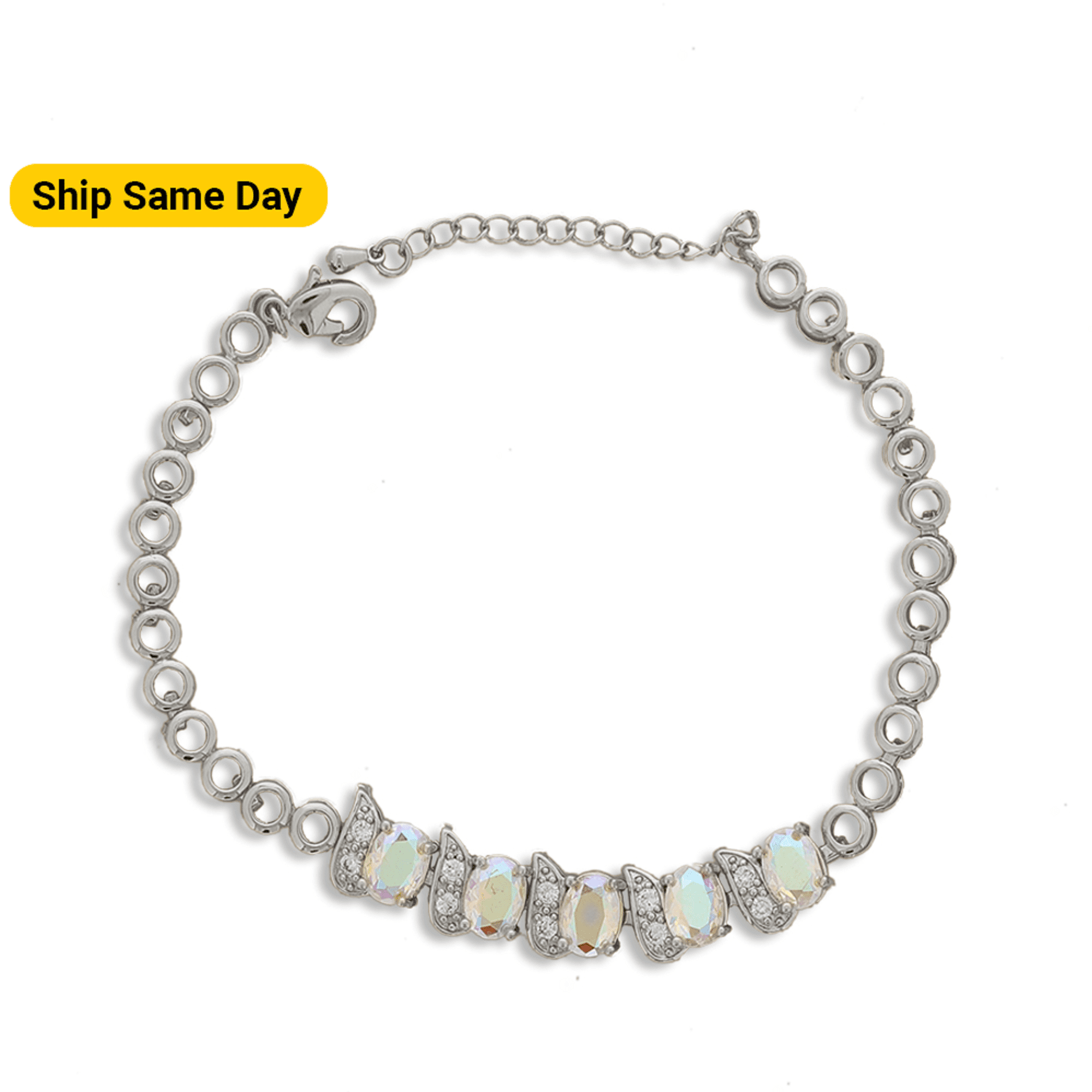 Silver Color Anklet for Adult Bracelet Women, 6"+2" inch Adjustable Size in Brass Metal