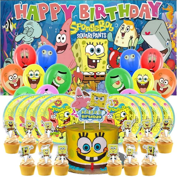 SpongeBob SquarePants Birthday Party Supplies Balloons Plates Decoration Cake Topper Decor Tableware Banner Backdrop