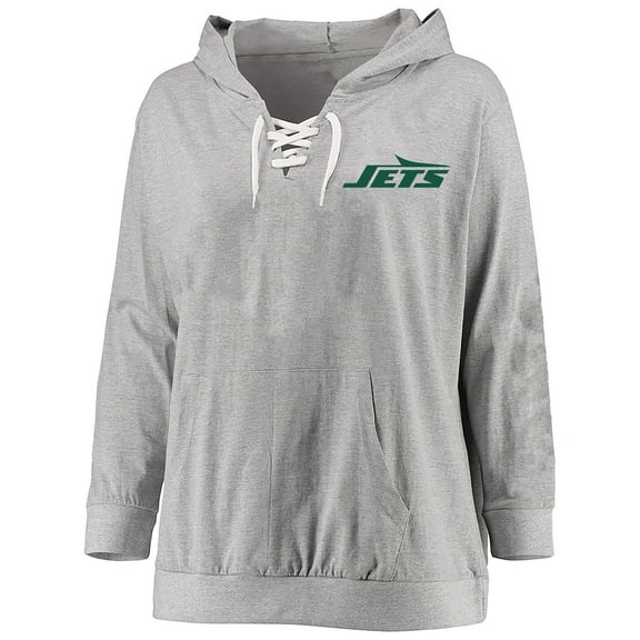 Women's Fanatics Heather Gray New York Jets Plus Size Lace-up Pullover Hoodie