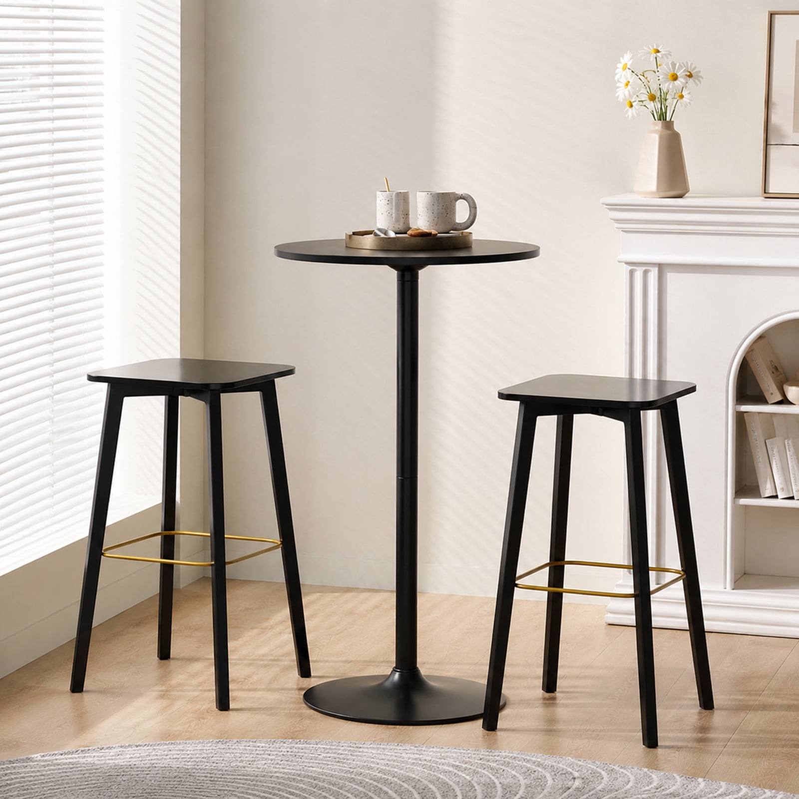 Furnibear 24 Inch Modern Round Cocktail Table with Metal Base and MDF Top-Set of 2 for Living Room Home Office Apartment Sofa Couch Center, Dark Brown