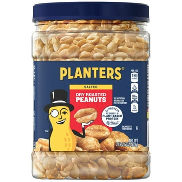 PLANTERS Salted Dry Roasted Peanuts, Party Snacks, Plant Based Protein, 2.16 lb Container