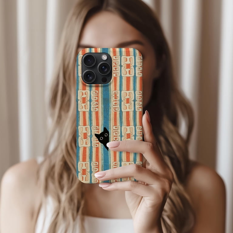 Retro Stripe Black Cat Tough Case for Apple iPhone, Dual-Layer