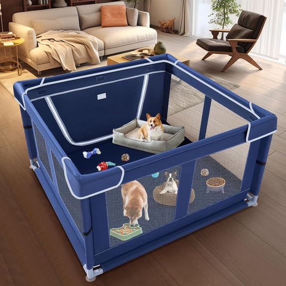 42x42 Inches Puppy Playpen with Gate, Dog Playpen for Puppies or Small Dogs,Pet Playpen for Indoor & Outdoor, Sturdy Safety DogPen with Thickened Fabric, High-Strength Nylon Wire Mesh